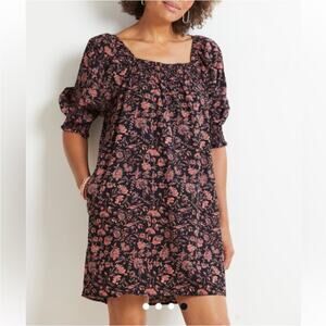Evereve Roan + Ryan Scarlett Square Neck Black Pink Floral Dress Size Small